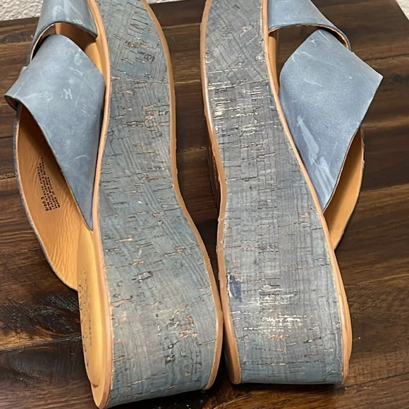 Kork Ease Cork Wedge Open Toe Leather Slide Platform Blue Sandals Sz 9 - Picture 6 of 17